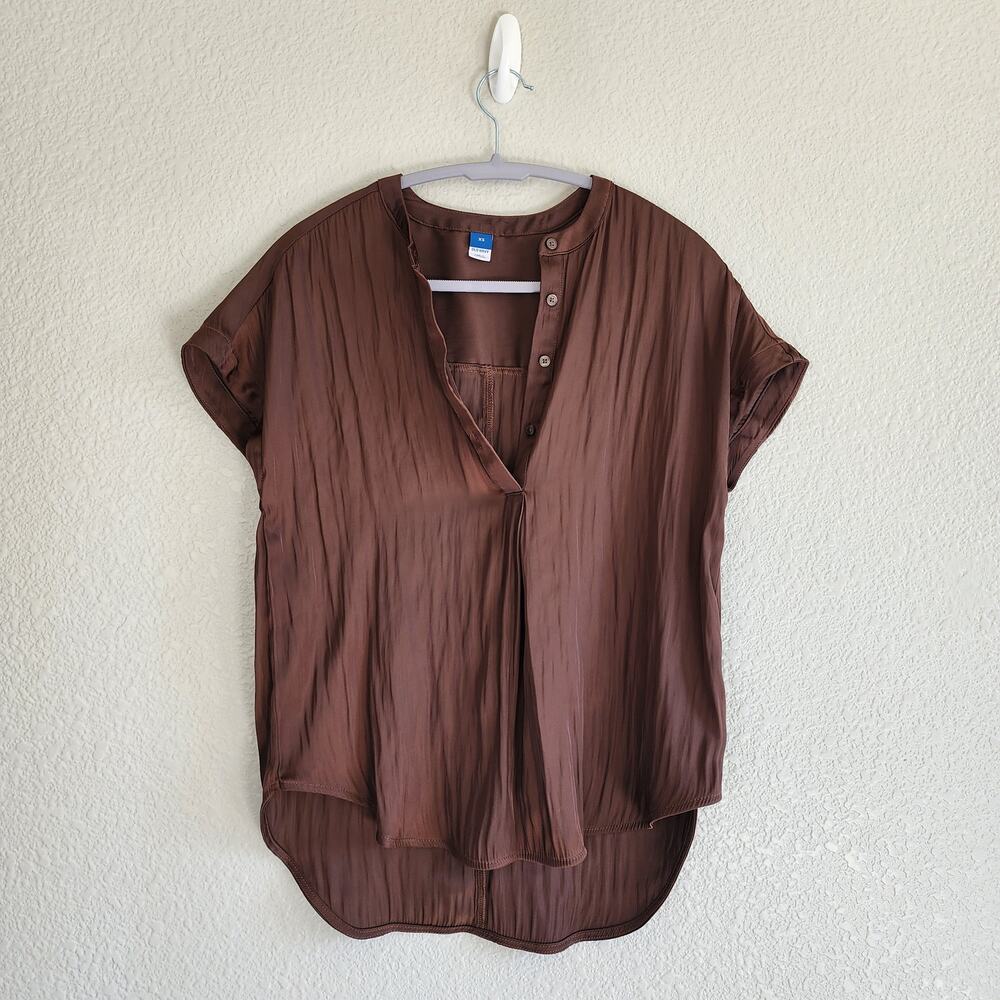 Satin Popover Shirt, Chic, Half Button
